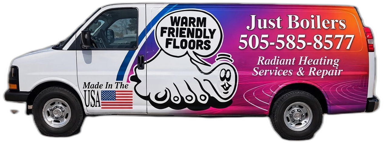 Just Boilers service van with Warm Friendly Floors branding